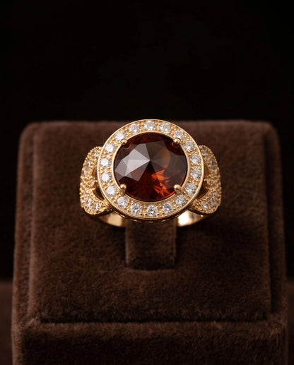 Gold Crimson Garnet Halo Vintage Ring