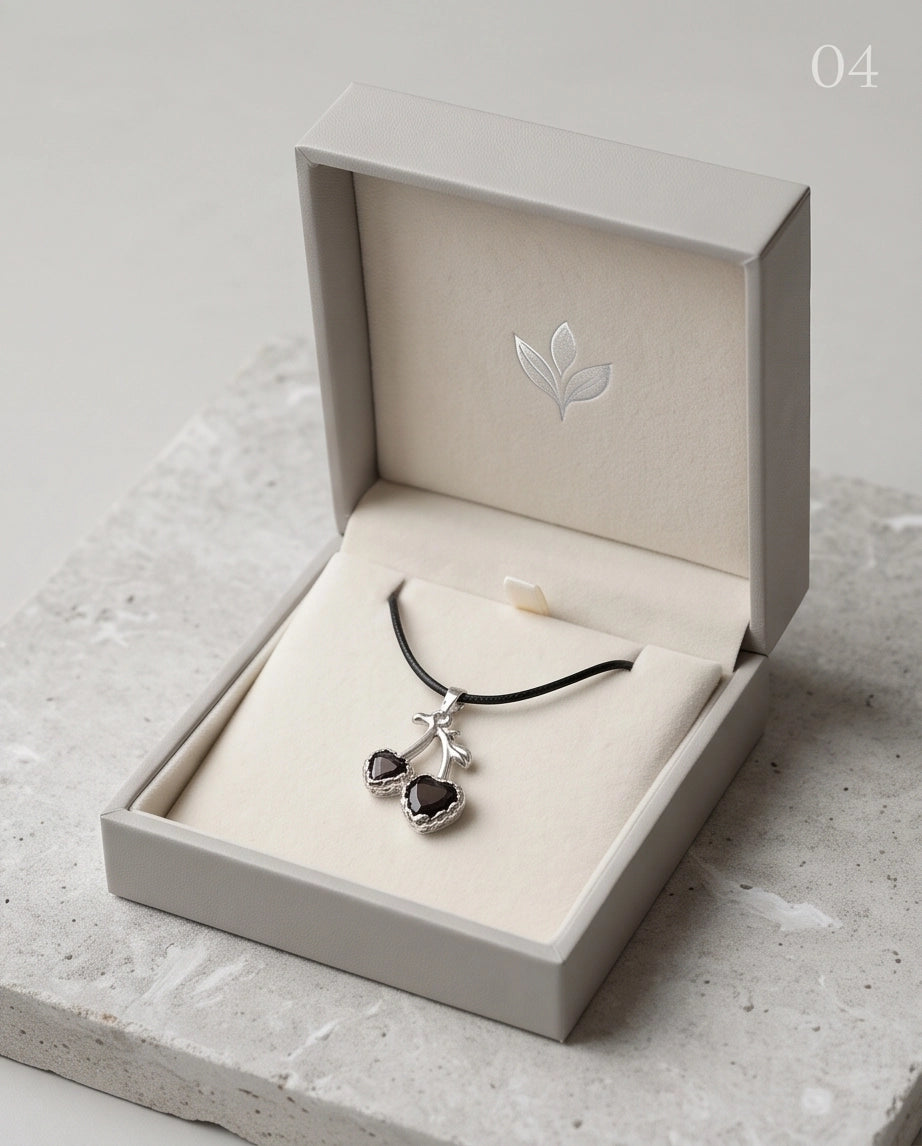 Dark Crystal Double Cherry Cord Necklace