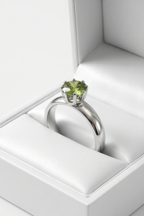 Sterling Silver Round-Cut Olive Green Solitaire Ring