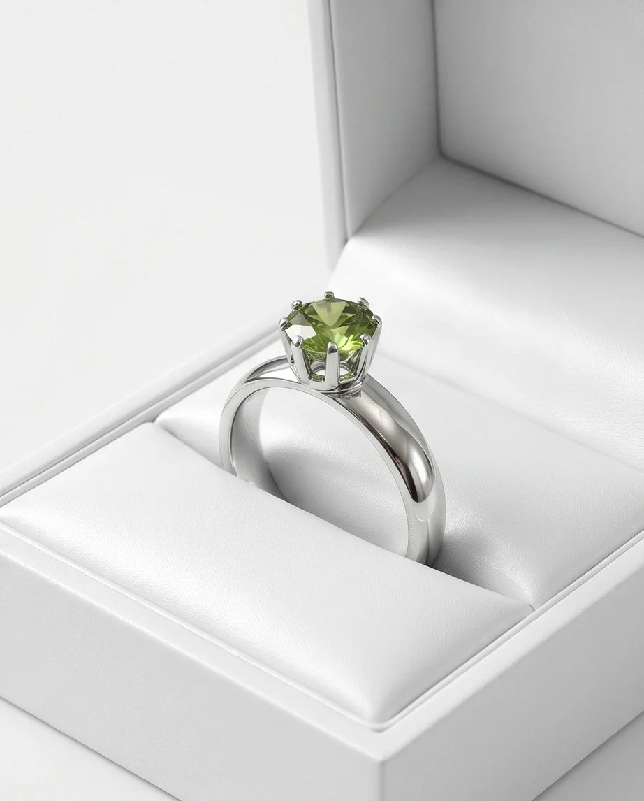 Sterling Silver Round-Cut Olive Green Solitaire Ring