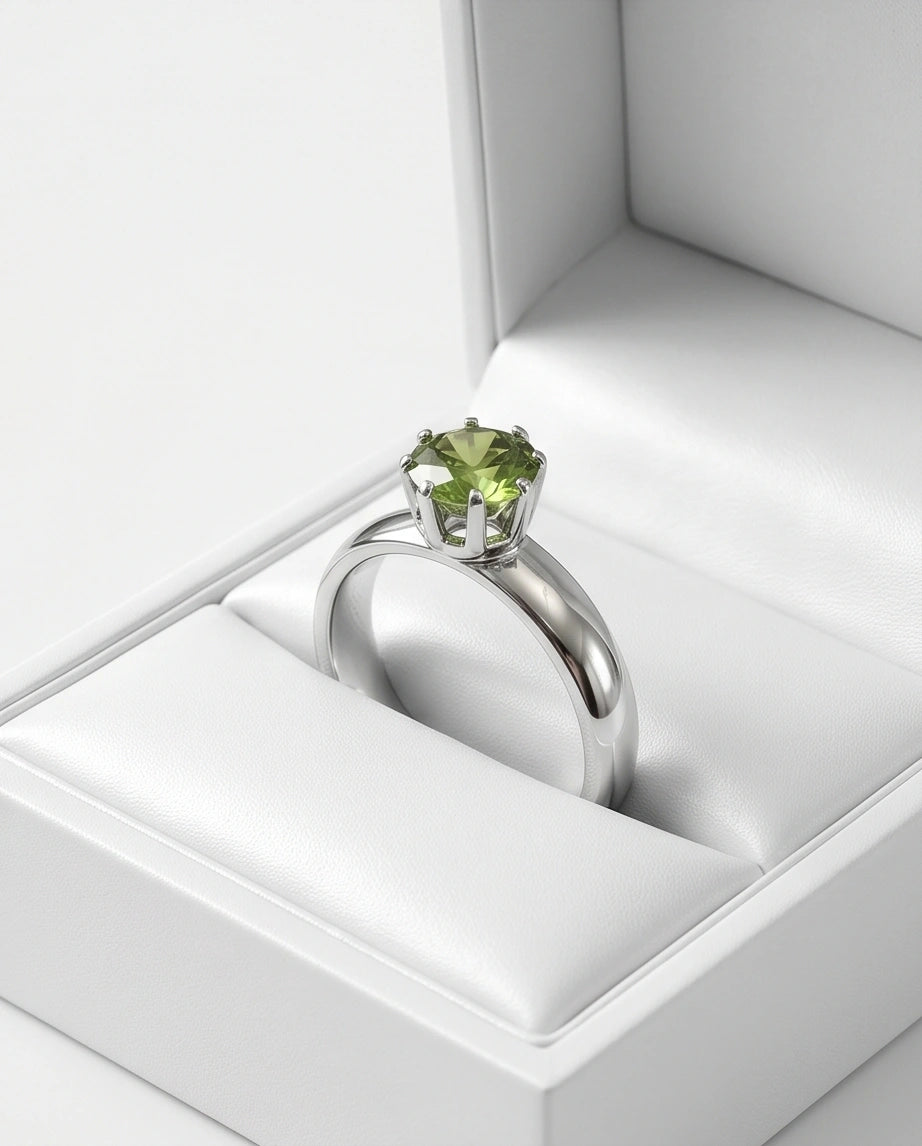 Sterling Silver Round-Cut Olive Green Solitaire Ring