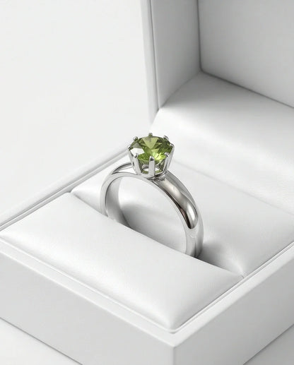 Sterling Silver Round-Cut Olive Green Solitaire Ring