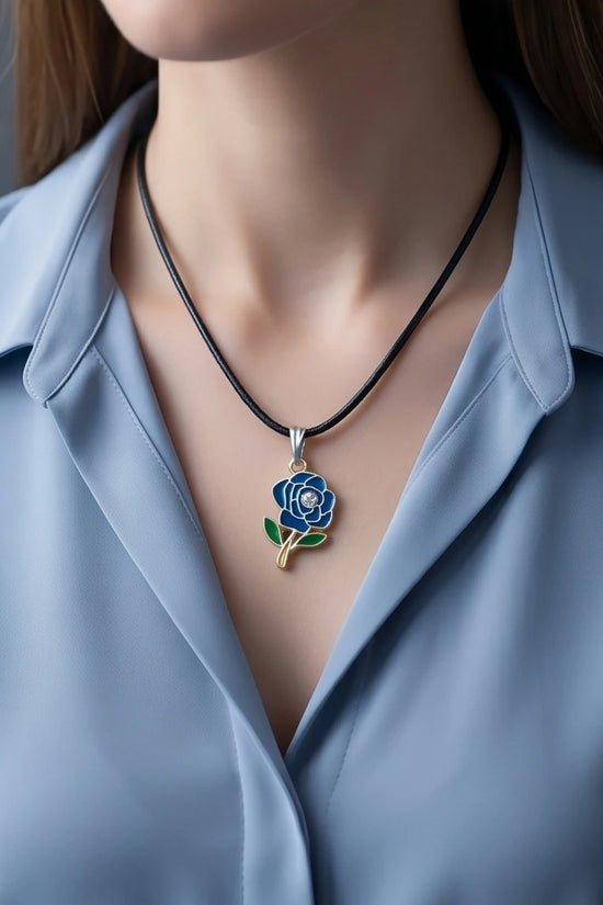 Royal Blue Enchanted Rose Pendant
