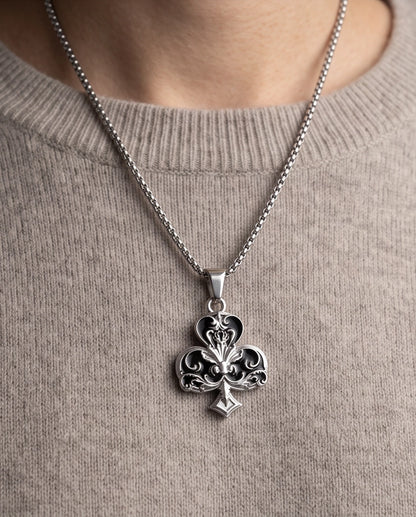 Silver Filigree Ace of Clubs Pendant Necklace