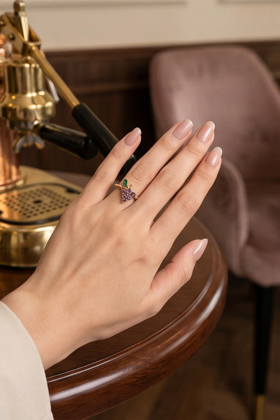 Golden Amethyst Grape Vine Ring