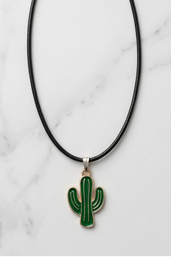 Gold and Green Cactus Pendant Necklace