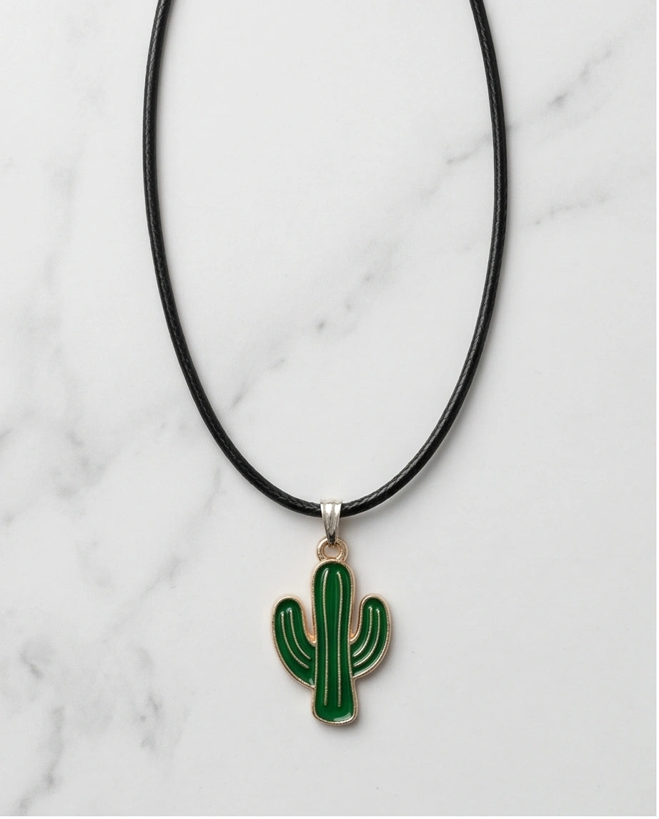 Gold and Green Cactus Pendant Necklace