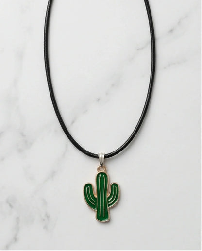 Gold and Green Cactus Pendant Necklace