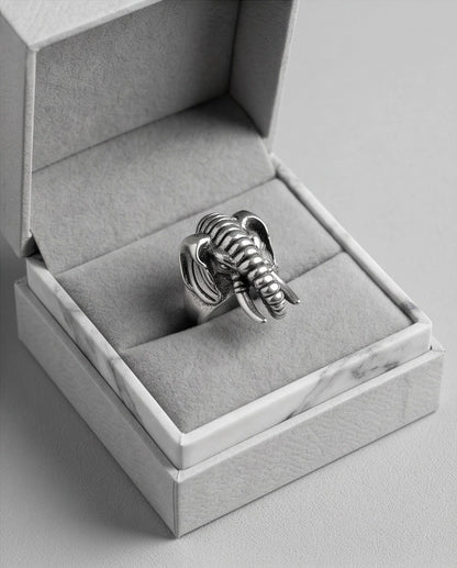 Oxidized Silver Sculpted Elephant Signet Ring