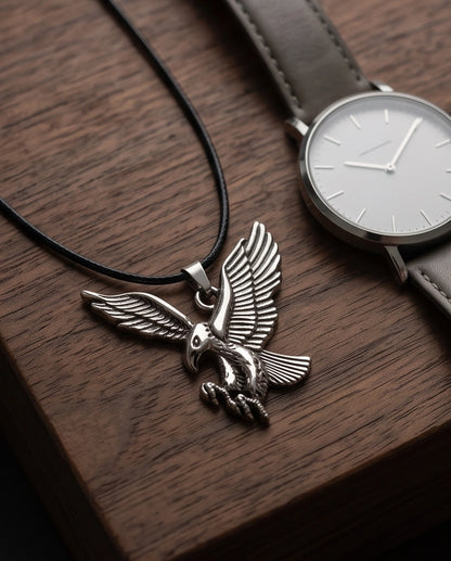 Soaring Silver Eagle Cord Necklace