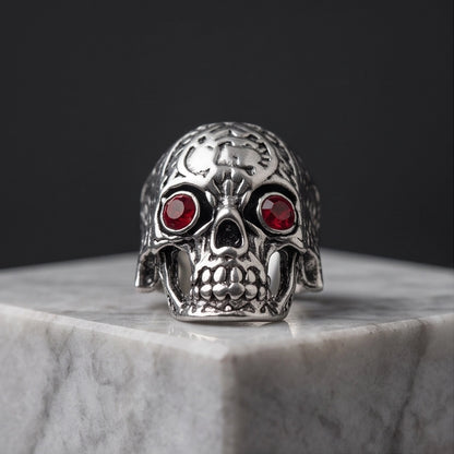 Ruby-Eyed Filigree Skull Ring