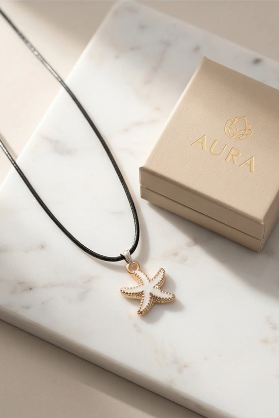 Gold and White Starfish Pendant Necklace