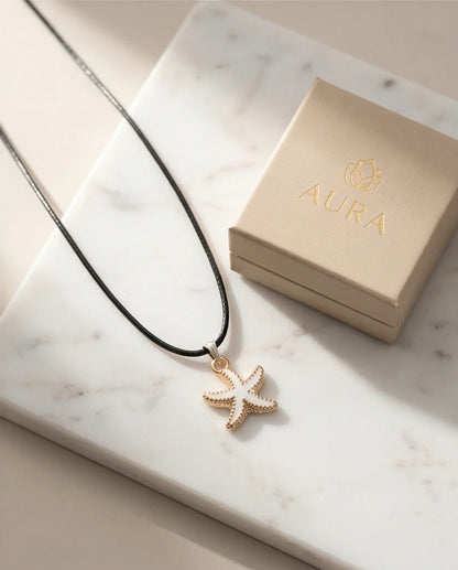Gold and White Starfish Pendant Necklace