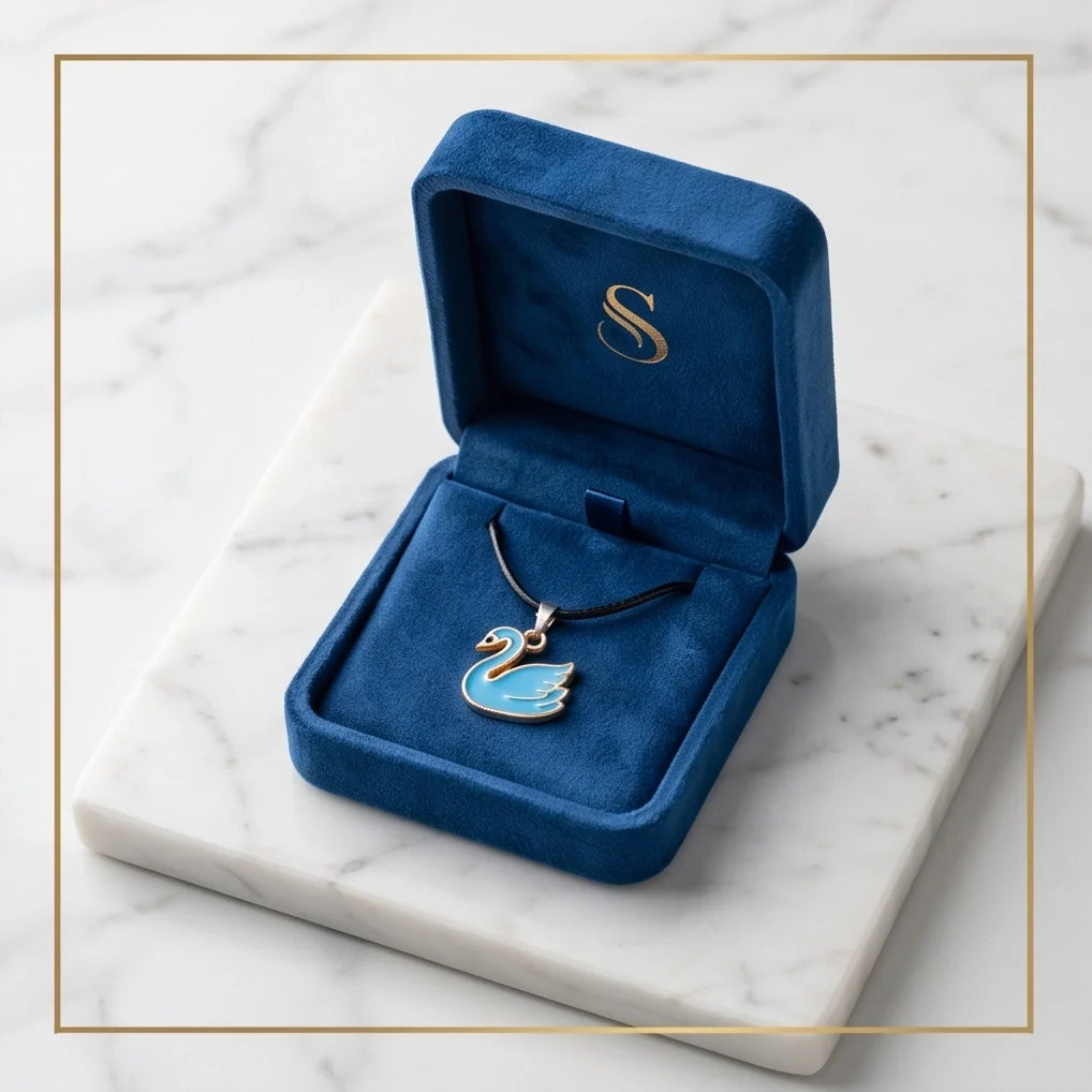 Gold and Turquoise Blue Swan Necklace