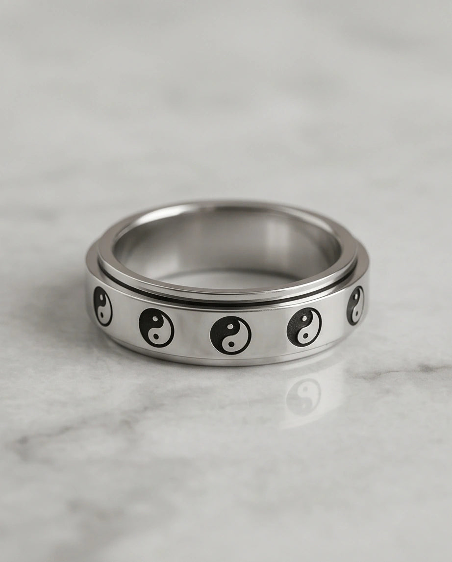 Silver Yin Yang Balance Spinner Ring