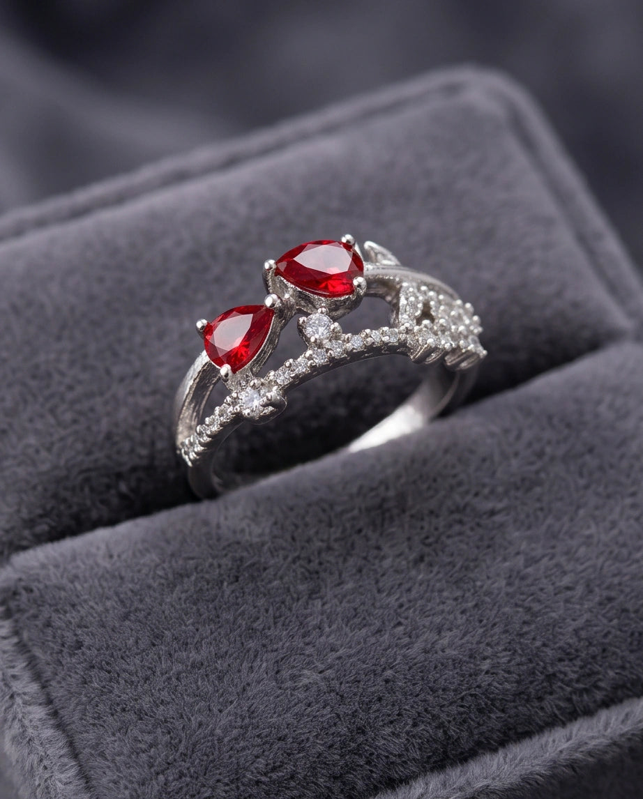 Crimson Dual Pear Vine Ring