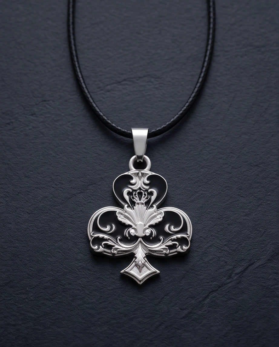 Silver Filigree Ace of Clubs Pendant Necklace