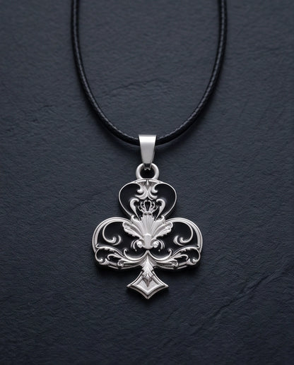 Silver Filigree Ace of Clubs Pendant Necklace