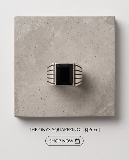 Pyramid Cut Onyx-Style Fluted Shoulder Silver Ring