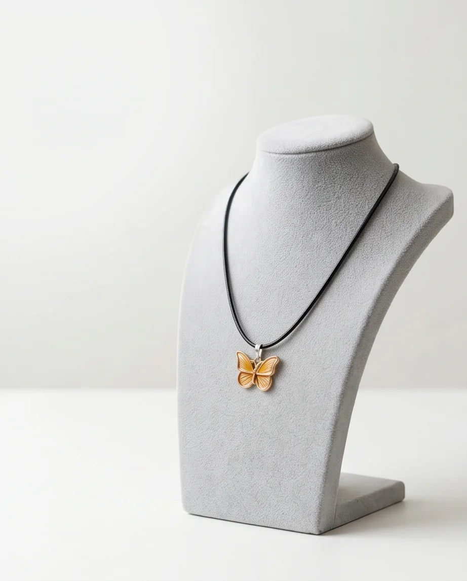 Gold & Amber Butterfly Pendant Necklace