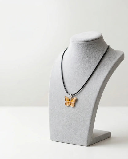 Gold & Amber Butterfly Pendant Necklace