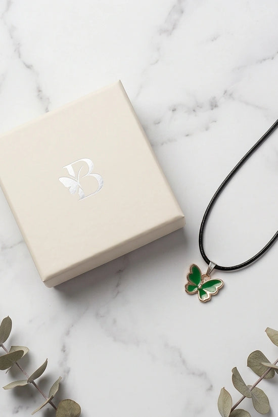Gold and Green Butterfly Pendant Necklace