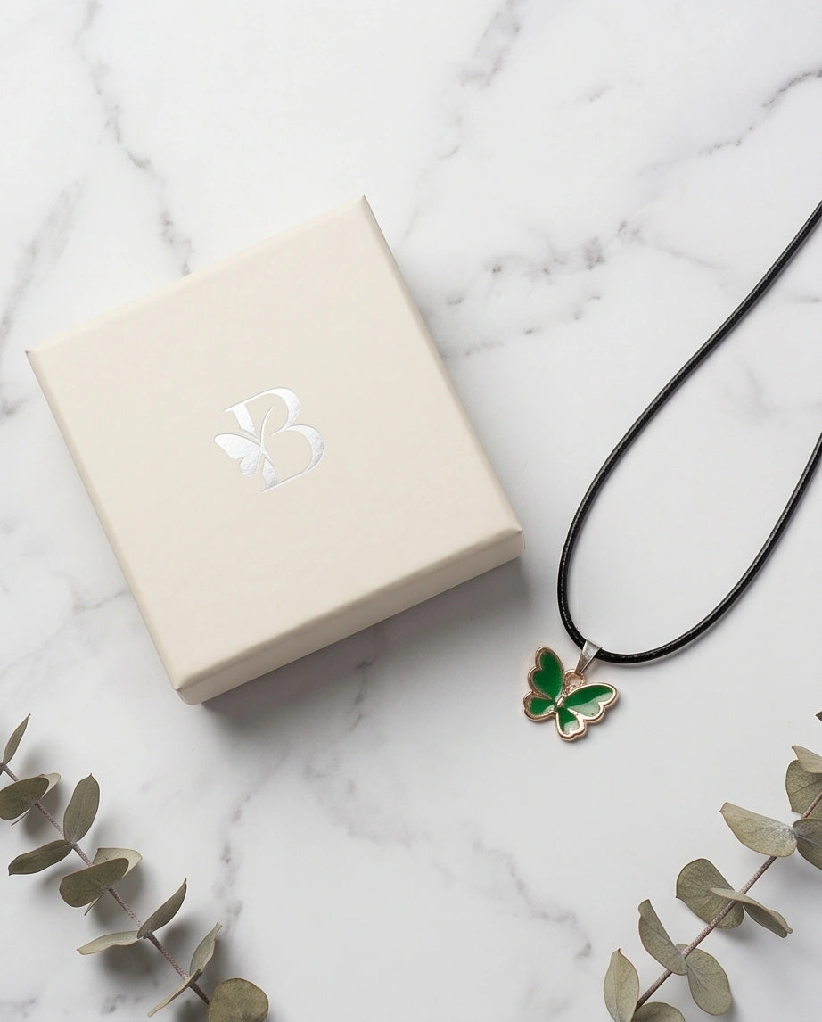 Gold and Green Butterfly Pendant Necklace