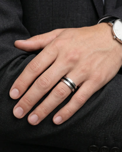 Minimalist Dual-Tone Silver and Black Band Ring