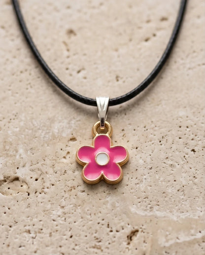 Gold and Pink Blossom Pendant Necklace