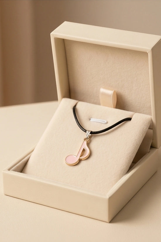 Silver and Pink Eighth Note Necklace