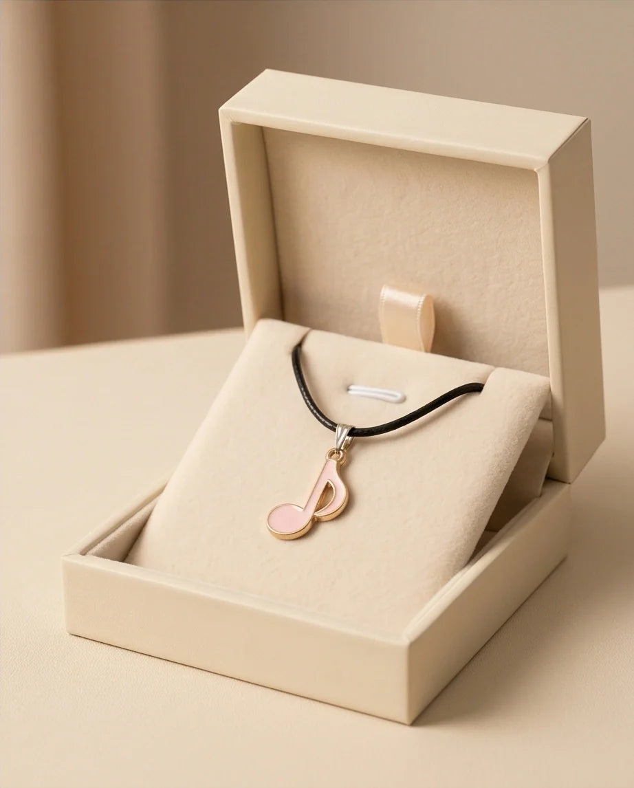 Silver and Pink Eighth Note Necklace