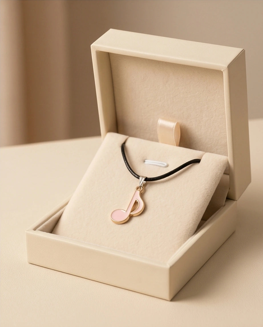 Silver and Pink Eighth Note Necklace
