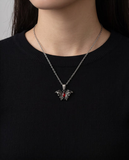 Black Gothic Butterfly Red Gem Pendant Necklace