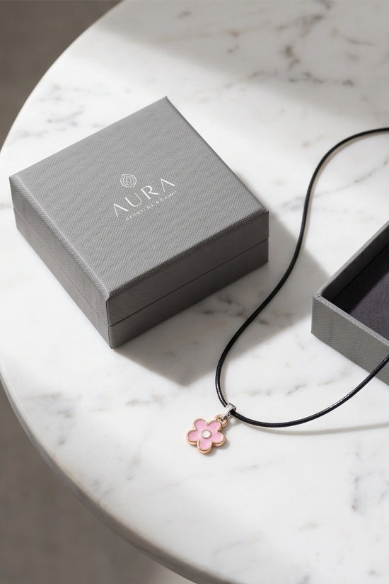 Dainty Pink Five-Petal Flower Enamel Pendant Necklace