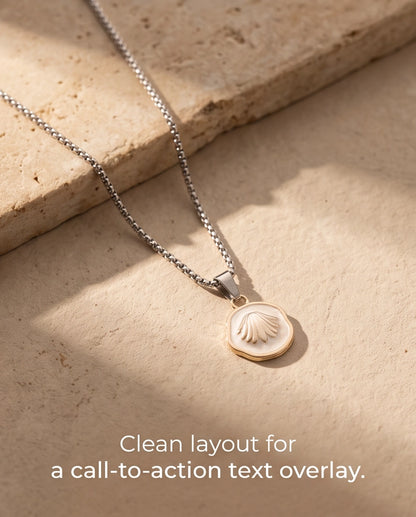 Gold White Enamel Seashell Medallion Pendant Necklace