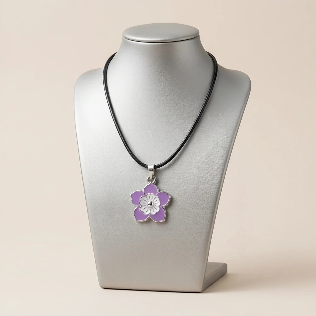 Delicate Lavender and White Layered Floral Enamel Pendant Necklace