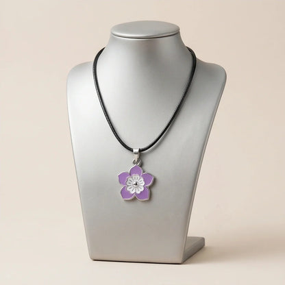 Delicate Lavender and White Layered Floral Enamel Pendant Necklace