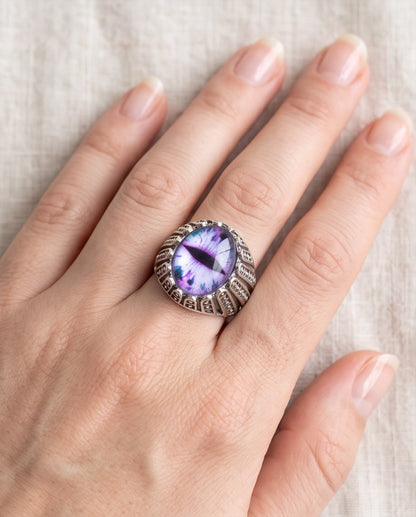 Amethyst Lattice Slit-Pupil Silver Ring