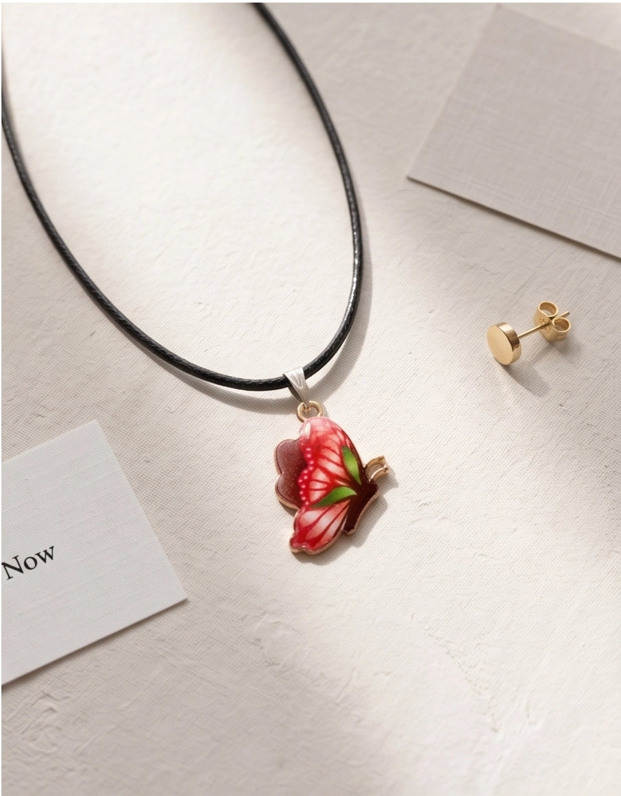 Red & Black Butterfly Cord Necklace