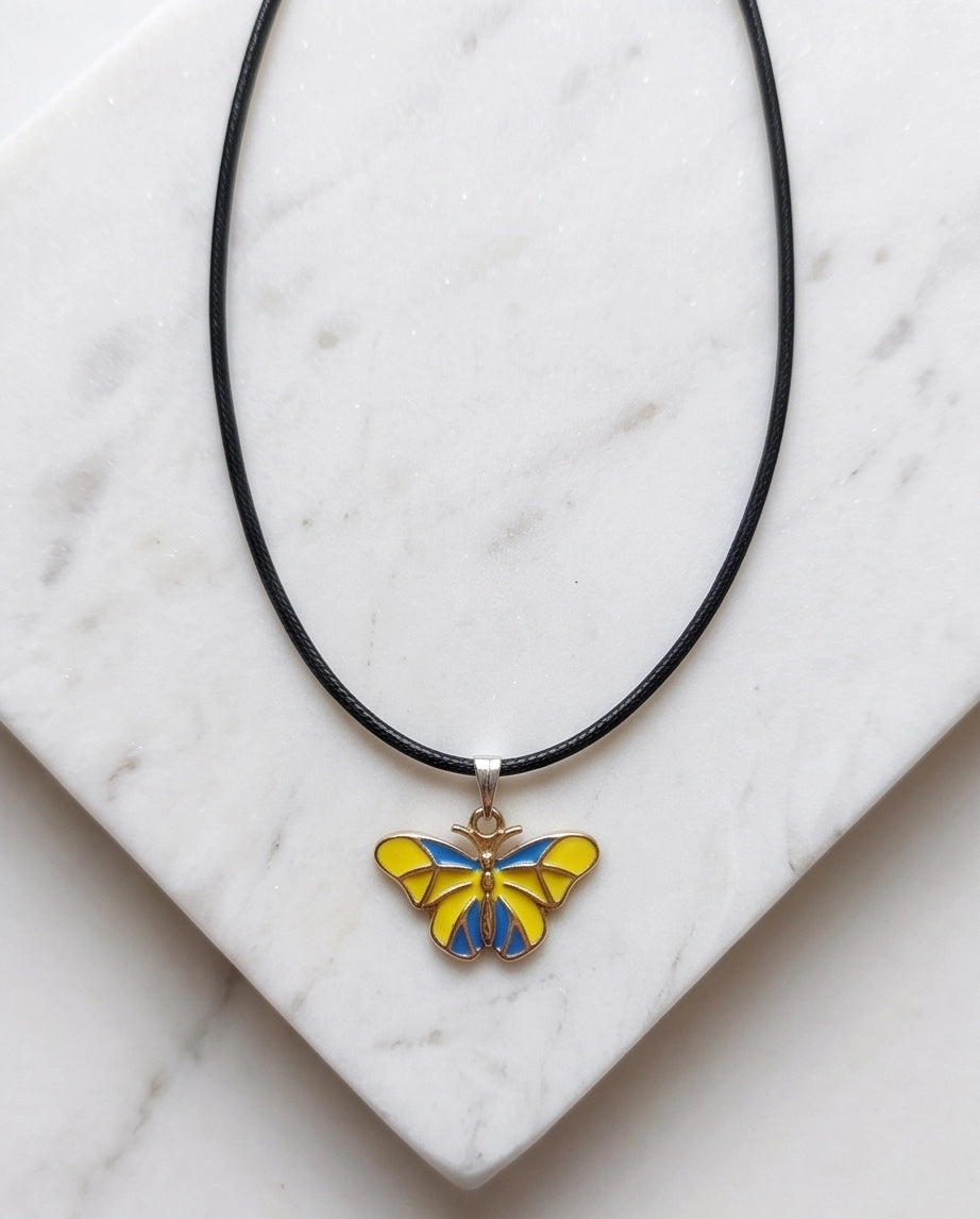 Blue & Yellow Butterfly Cord Necklace