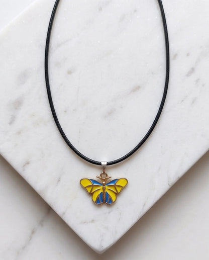 Blue & Yellow Butterfly Cord Necklace