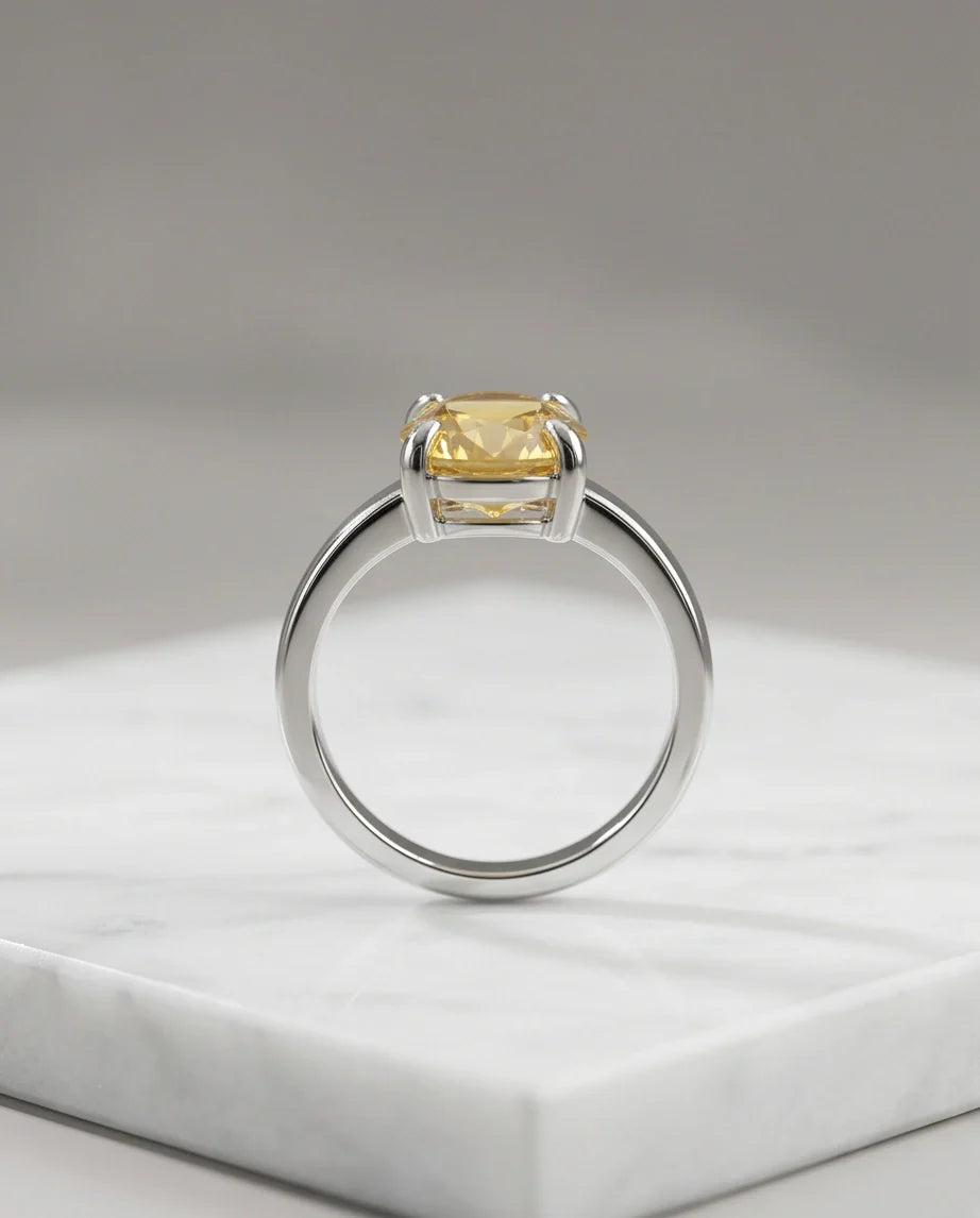 Sterling Silver Oval Yellow Citrine Solitaire Ring