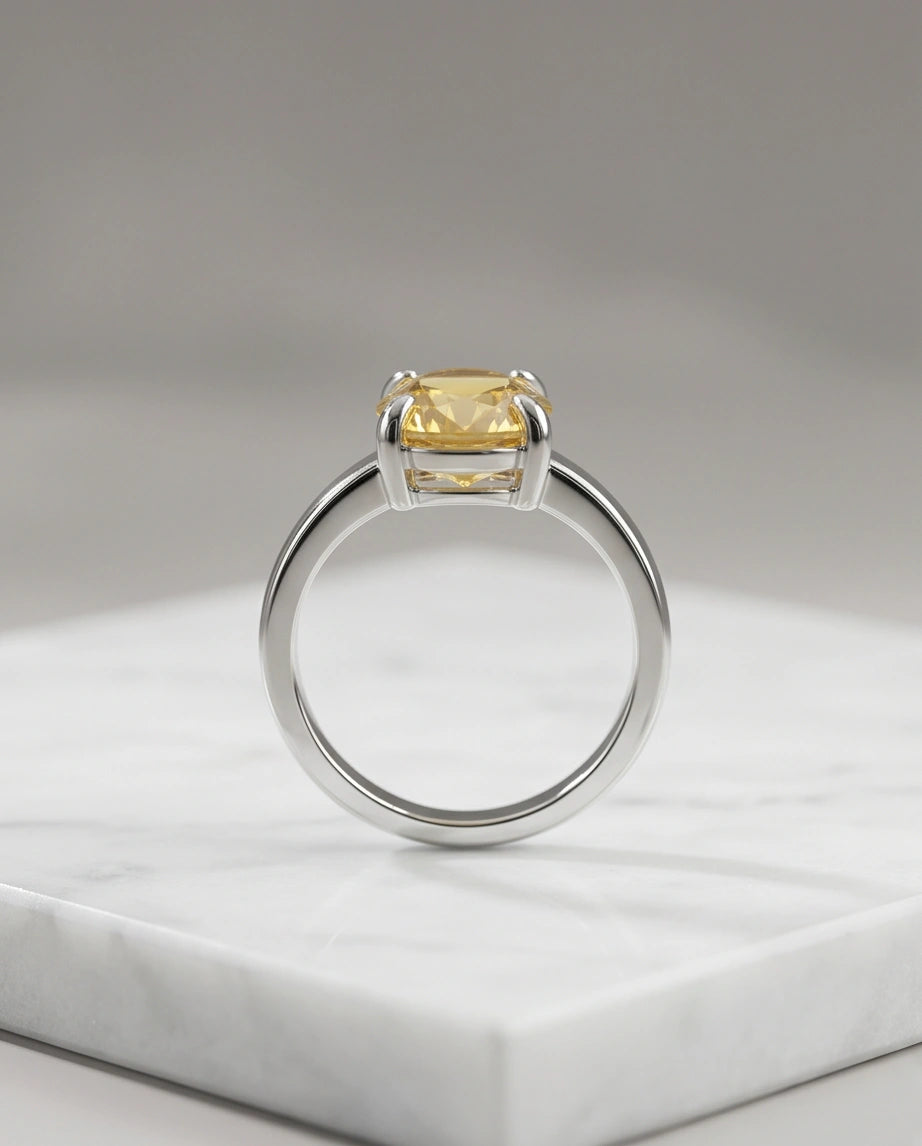Sterling Silver Oval Yellow Citrine Solitaire Ring