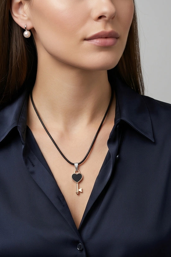 Gold and Black Heart Key Necklace