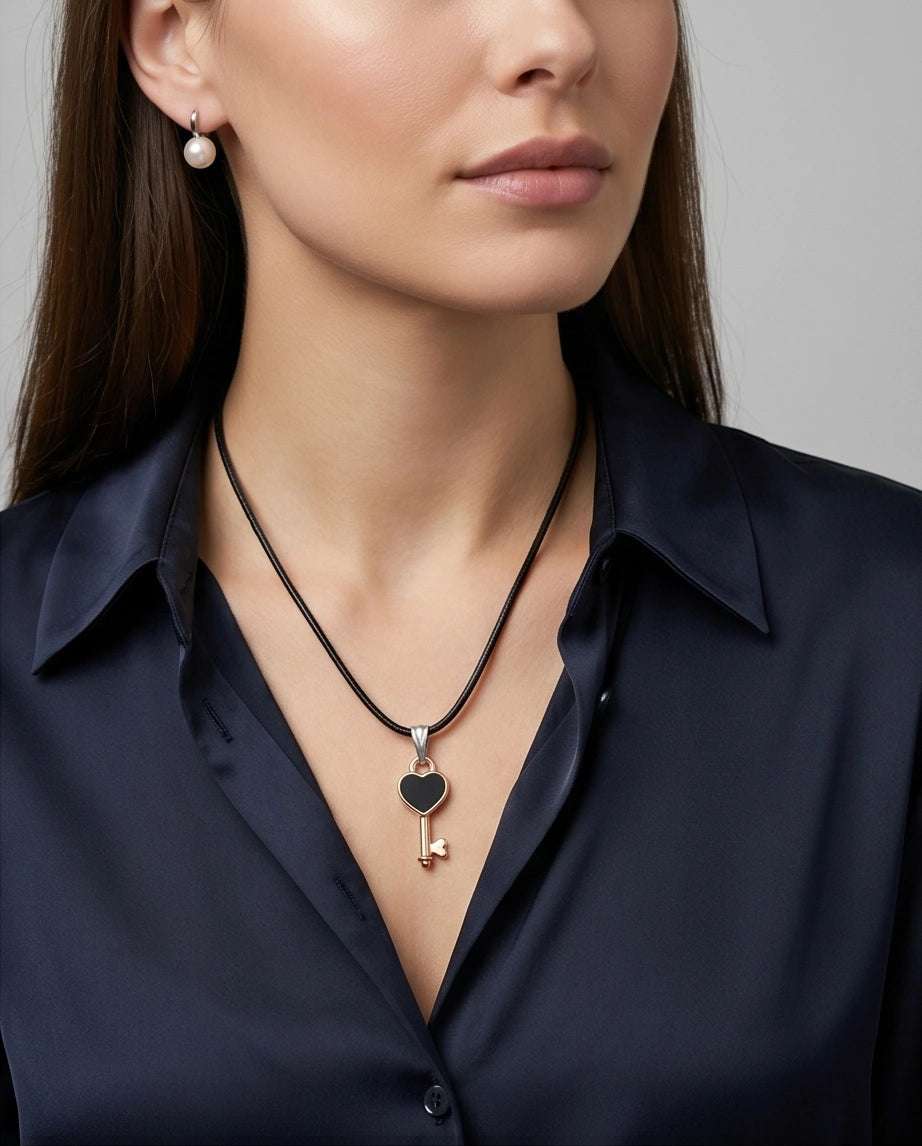 Gold and Black Heart Key Necklace