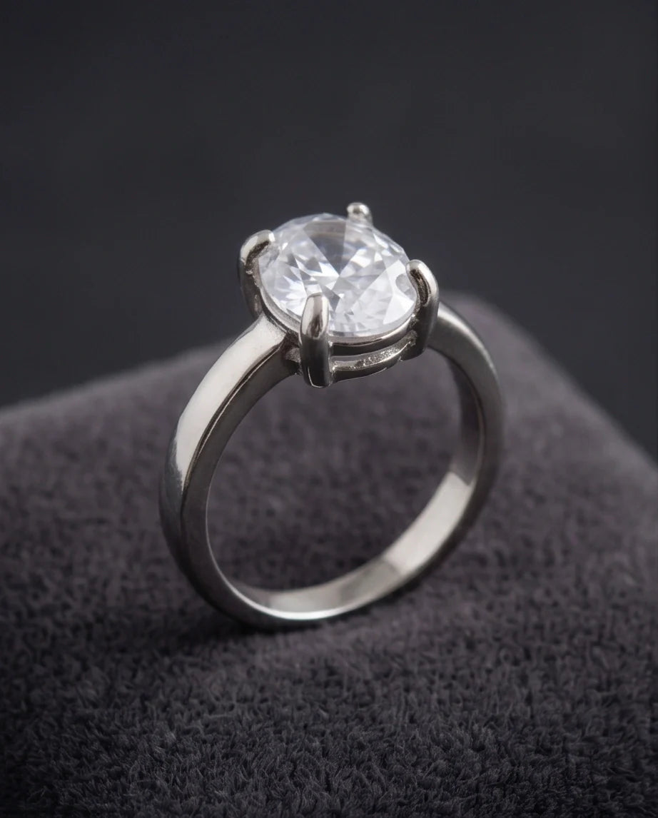 Sterling Silver Oval-Cut Moissanite Solitaire Ring