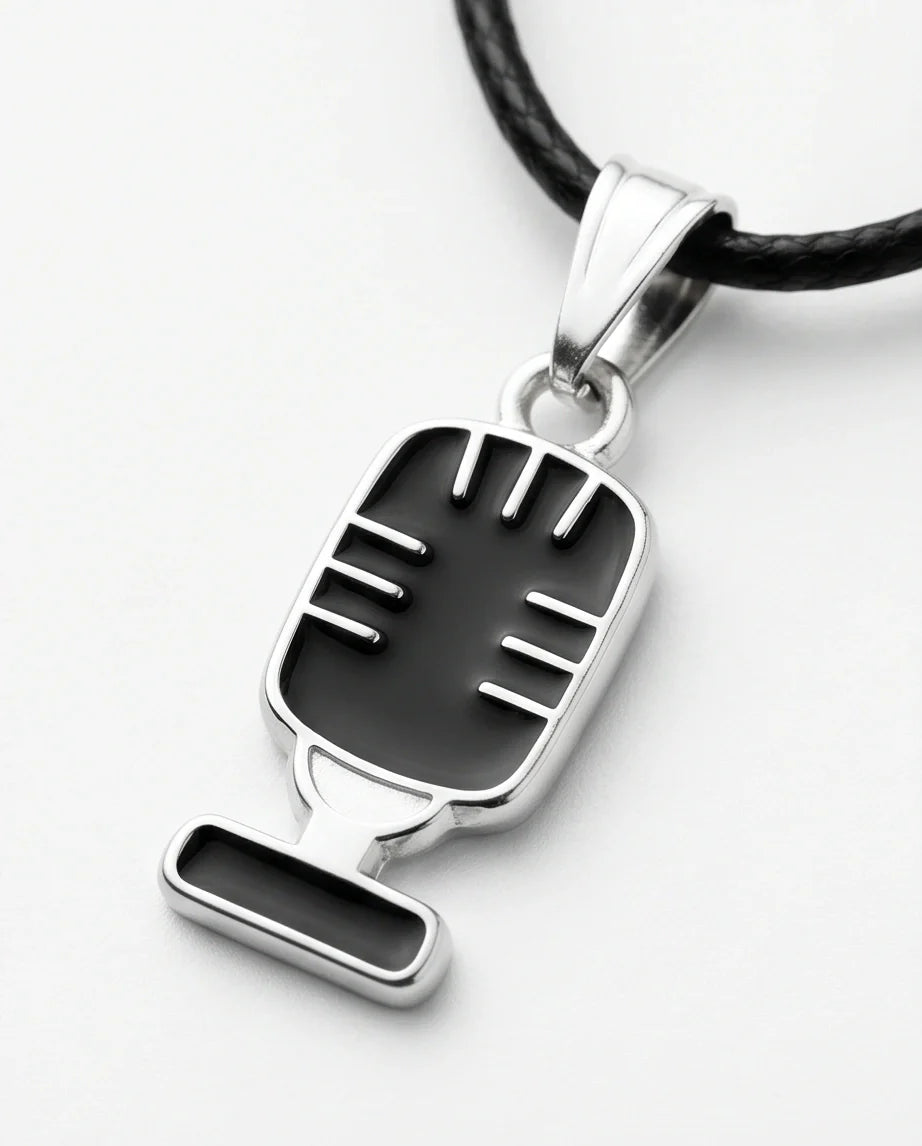 Silver Retro Black Microphone Necklace