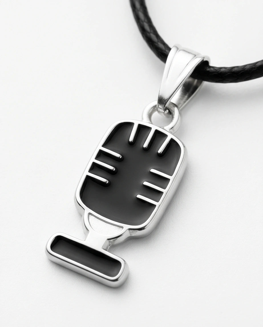 Silver Retro Black Microphone Necklace
