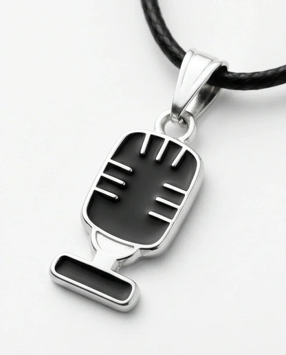 Silver Retro Black Microphone Necklace