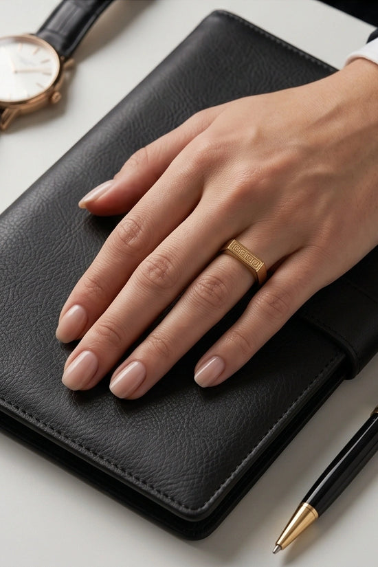 Golden Grecian Key Minimalist Signet Ring